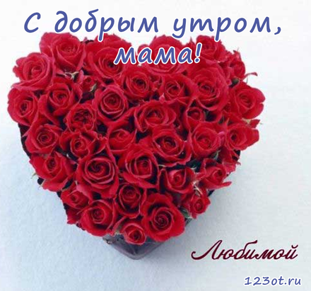 Красивая лучшая бесплатная открытка с поздравлением с добрым утром, мама! Большое сердце из роз. Красные розы. Красивая лучшая бесплатная открытка с поздравлением для мамы! Доброе утро! Скачать красивые открытки бесплатно онлайн прямо сейчас! скачать открытку бесплатно | pozdravok.qwestore.com